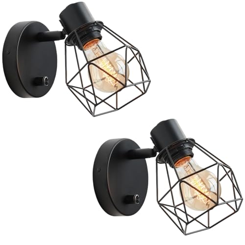lightess wandlampe 2er-set dimmbar e27 schwarz retro metall für flur schlafzimmer wohnzimmer