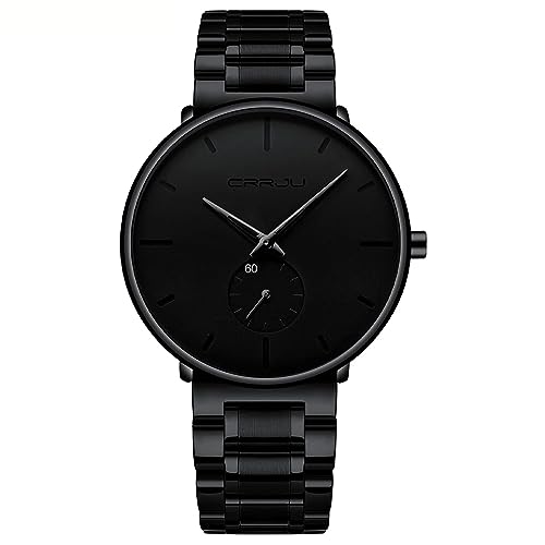 crrju herren uhren schwarz minimalistisch quarz mit edelstahlarmband elegant geschenk