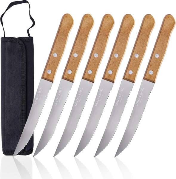 esie houzie steakmesser set 6-teilig, gezahnte edelstahlmesser für küche und camping