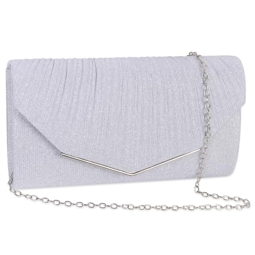 minicloss damen abendtasche silber clutch brauttasche kettentasche elegant satin umschlagtasche für hochzeit party