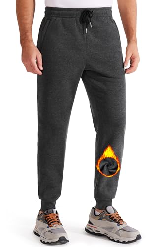 libin gefütterte jogger herren dunkelgrau fleece sporthose lang mit reißverschluss-taschen L