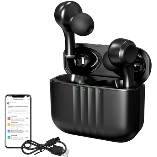 sprachübersetzer ohrhörer mit bluetooth, 84 sprachen, zwei-wege echtzeitübersetzung, schwarz