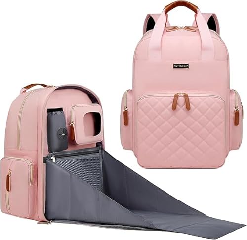 wickeltaschen rucksack cyureay mit wickelstation, baby-organizer für mütter und väter, rosa