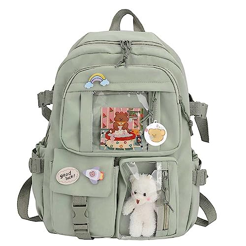 kawaii rucksack für teenager mädchen, wasserdichter schulranzen mit anhänger