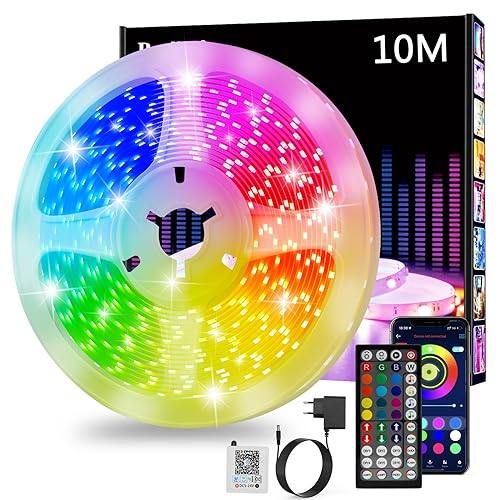 rgb led strip 10 m, bluetooth smart, selbstklebend, fernbedienung, dimmbar, musik-synchronisiert