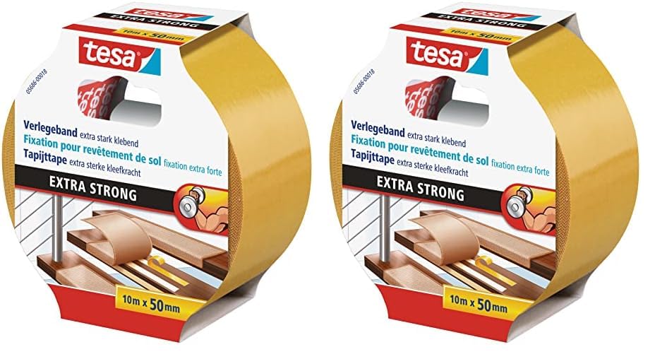 tesa Verlegeband doppelseitiges klebeband extra stark 10m x 50mm 2er Pack
