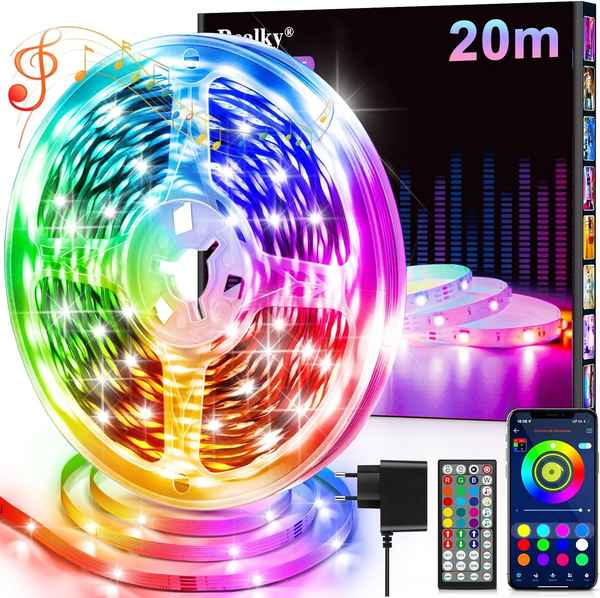 led strip 20m mit fernbedienung und app, rgb lichterkette dimmbar, selbstklebend