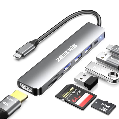 zeskris usb c hub 7-in-1 adapter mit 4k hdmi 100w pd usb 3.0 sd card reader
