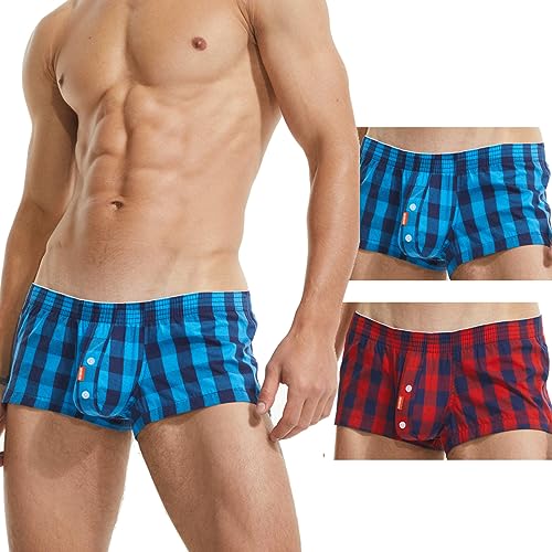 Produktbild: Herren Boxershorts Low Rise 2er Pack 100% Baumwolle Kariert Rot Dunkelblau XXL