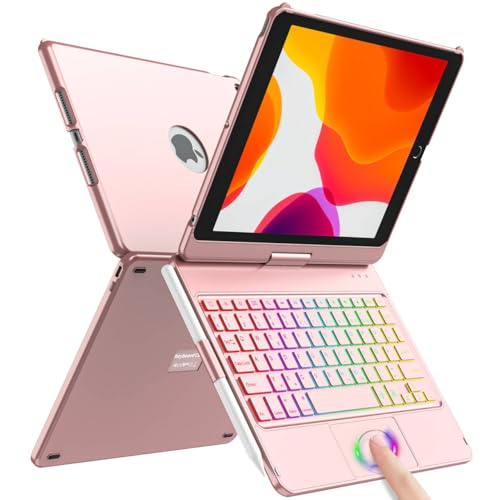 keyboard case für ipad 10.2 zoll, 9/8/7 generation, mit bluetooth tastatur, 7 backlights