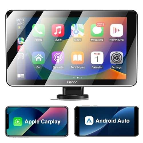 essgoo apple carplay android auto 7 zoll display bluetooth freisprecheinrichtung zwei usb-ladeanschlüsse