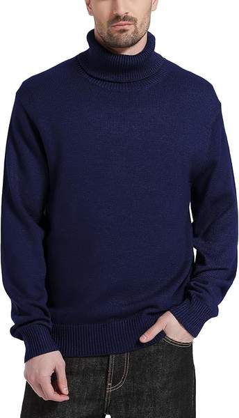 Kallspin Herren Pullover Wollmischung hoher Halsausschnitt langärmelig Marineblau S