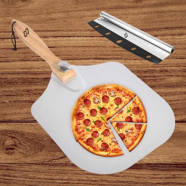 pizzaschieber set 30cm aluminium pizzaschaufel und edelstahl pizzaschneider, spülmaschinenfest