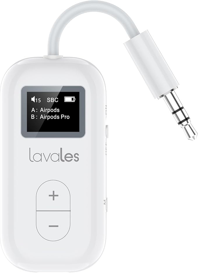 lavales safefly dual - bluetooth 5.3 transmitter für airpods und kopfhörer, 3,5 mm aux