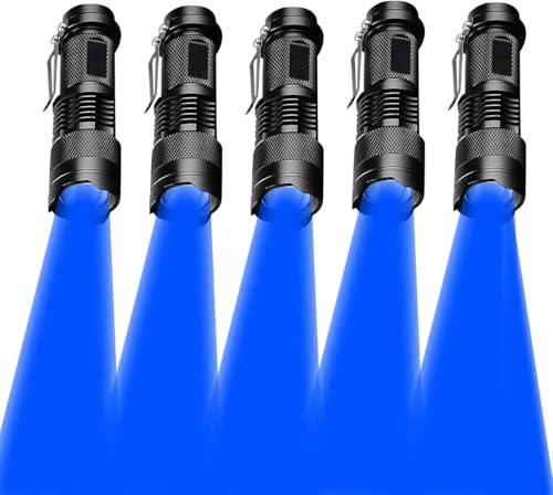 blue light led taschenlampe 5er set zoomfähig wasserdicht 3 lichtmodi einstellbarer fokus
