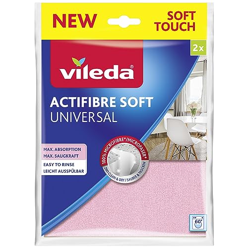 vileda actifibre mikrofasertuch 100% microfiber hohe saugkraft 2er pack rosa grau