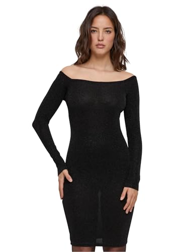 urban classics off shoulder longsleeve glitzer kleid schwarz xs