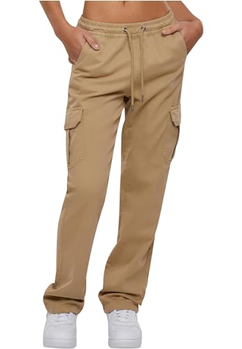 high waist twill cargo pants dame urban classics, unionbeige, 4XL