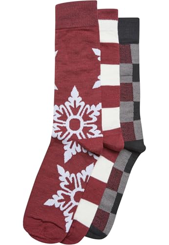 urban classics unisex sokken weihnachten schneeflocken 3-pack burgunder 35-38
