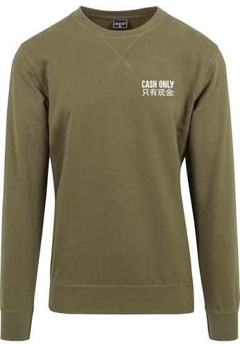 mister tee crewneck herren cash only oliv grün