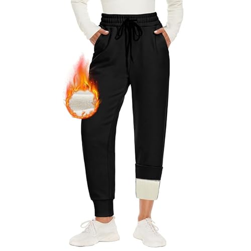 CAMPSNAIL joggingshose damen gefütterte fleece high waist mit taschen und kordelzug