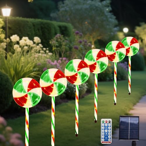 solar-weihnachts-pfad-licht 6 pcs qiner candy lollipop lights mit 8 modi für gehweg und garten
