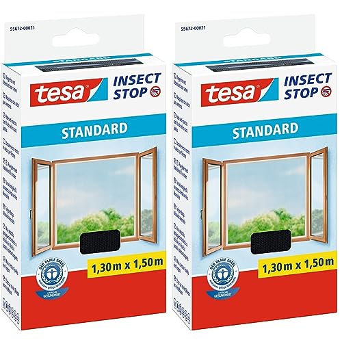 tesa Insect Stop Fliegengitter 3er Pack für Fenster, zuschneidbar, anthrazit, 100x100 cm