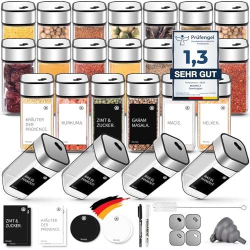 miorkly 24 würzglas 120 ml mit shaker-einsatz, drehdeckel, edelstahl-organizer