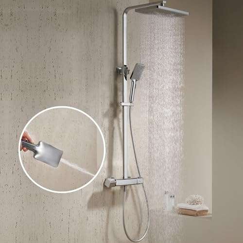 Gaozhi duschsystem mit thermostat, regendusche 30x20cm, duscharmatur hochdruck, 90-120cm