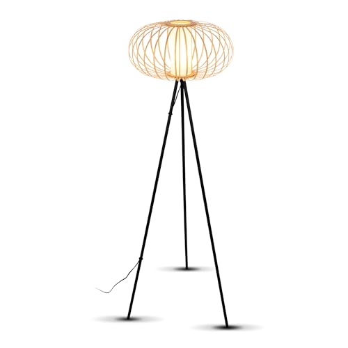 briloner stehlampe schwarz-holz, leselampe boho für wohnzimmer, e27 fassung