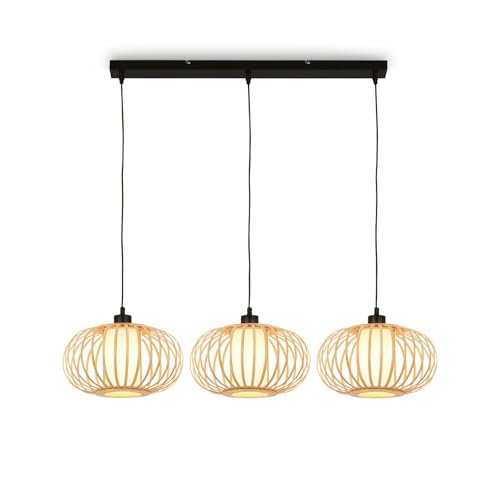 bambus pendelleuchte briloner, deckenlampe holz für wohnzimmer, e27 fassung 70x28x120 cm