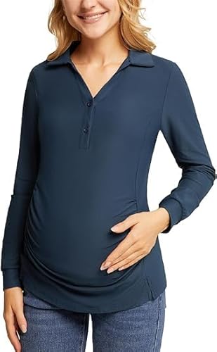 mutterschaftstop polo shirt v ausschnitt lässig casual tunika bluse dunkelblau l