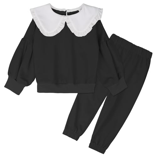 AGQT baby mädchen sweatshirt langarm oberteil und hose zweitler herbst winter schwarz 6-7 jahre