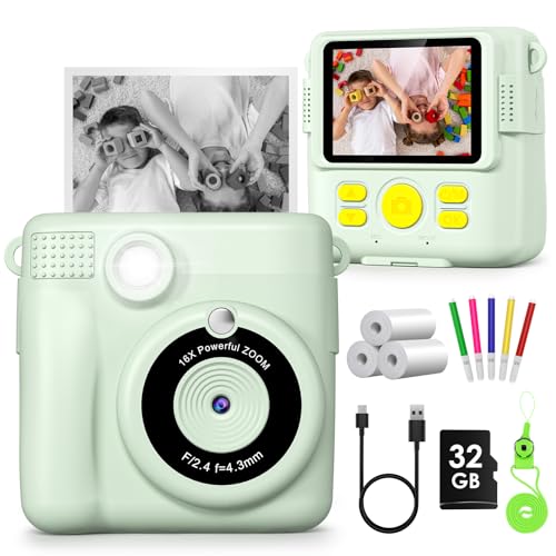 gofunly kinder kamera sofortbildkamera 1080p videokamera mit 32gb karte für kinder 3-12 Jahre