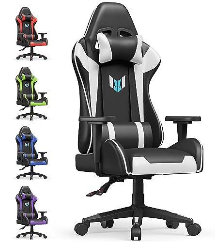 Produktbild: bigzzia gaming stuhl ergonomisch, computerstuhl höhenverstellbar mit lendenkissen, weiß