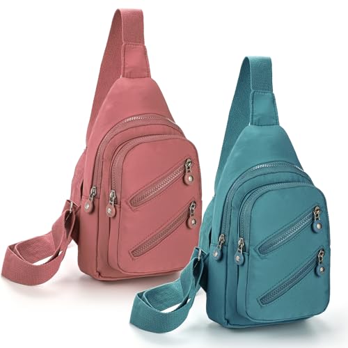 YOUEON Sling Bag für Frauen, 2 Stück, kleine Umhängetasche für Arbeit, Reisen, Outdoor, Pink & Grün