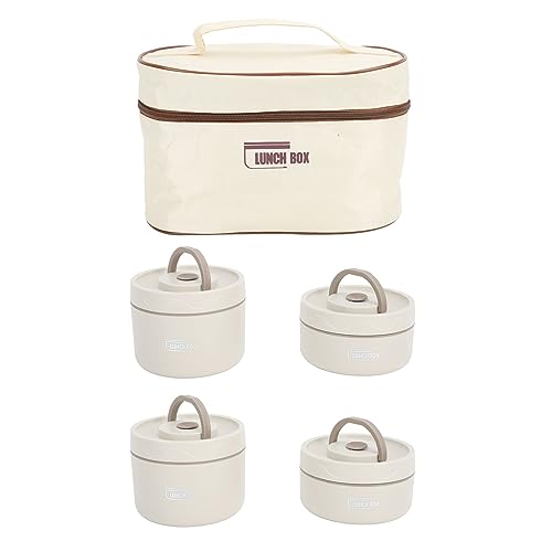 isolierte lunchbox, tragbarer lebensmittelbehälter edelstahl mit tasche und besteckset beige