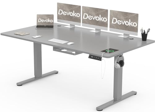 Produktbild: devoko höhenverstellbarer schreibtisch 180 x 80 cm mit typ-c ladegerät und kabelmanagement