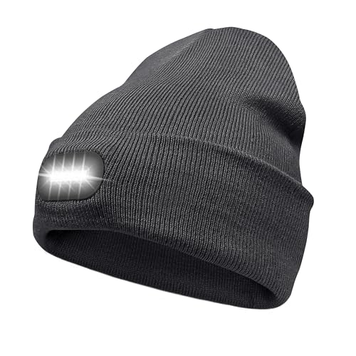 loowoko led mütze mit bluetooth kopfhörern, unisex strickmütze, waschbar, grau