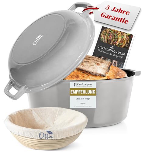 ottia gusseisen topf 26cm mit gärkorb - brottopf, bräter, schmortopf, induktion