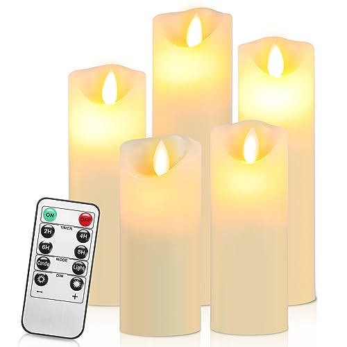 led kerzen randaco mit timerfunktion, flackernde echtwachs kerzen, 5er set, elfenbein