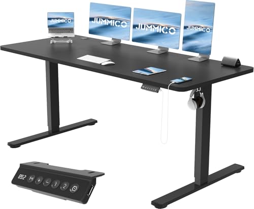 jummico höhenverstellbarer elektrischer schreibtisch, ergonomischer tisch, schwarz, 180 x 80 cm