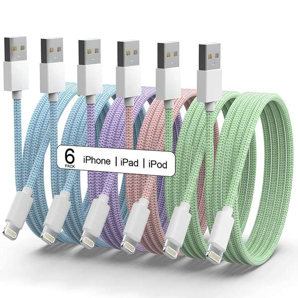 Entdecken Sie unser 6er-Set Apple MFi-zertifizierter Ladekabel! Bunte Längen (1-3M), strapazierfähiges Nylon und vielseitige Kompatibilität für iPhones.