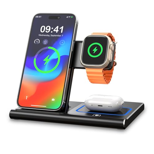 induktive ladestation wireless charger für apple watch und iphone 16-11, airpods, weiß schwarz