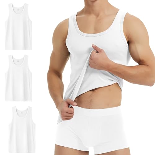 youShow herren unterhemd weiß tank top 3er pack gekämmte baumwolle ärmellos L