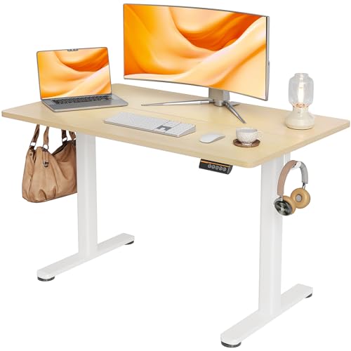 claiks höhenverstellbarer schreibtisch elektrisch 120x60 cm weiß beige Oberfläche