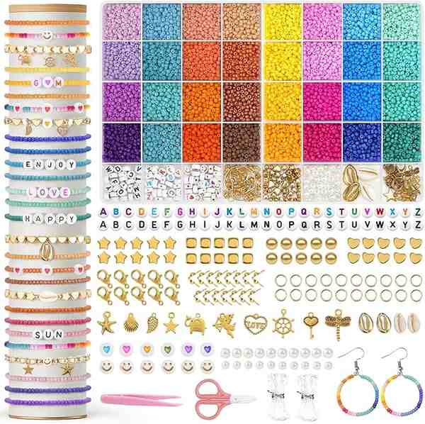 Amteker 16000 Perlen 3mm Bastelset für Armbänder, 32 Farben, Kinder ab 4 Jahren