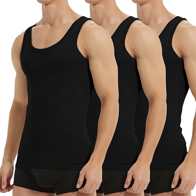 Baumwolle Feinripp Herren Tank Top Unterhemd 3er Pack Schwarz XL Muskelshirt