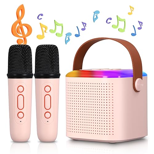 karaoke mikrofon mit bluetooth, 2 kabellosen mikrofonen, tragbar mit leds