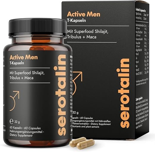 serotalin active men maca t-kapseln mit bockshornklee, shilajit, l-citrullin, tribulus, vegan, 60 kapseln